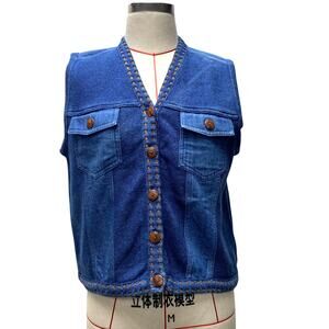 Vintage Marisa Canvas Womens Blue Knit Western Style Button Front Vest